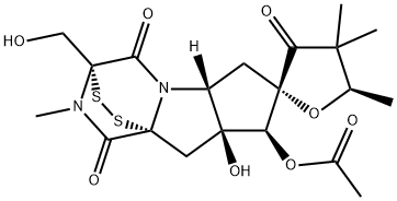 Spiro[furan-2(3H),7'(8'H)-[3,9a](iminomethano)[9aH]cyclopenta[4,5]pyrrolo[2,1-c][1,2,4]dithiazine]-3,4',10'(3'H)-trione, 8'-(acetyloxy)hexahydro-8'a-hydroxy-3'-(hydroxymethyl)-4,4,5,11'-tetramethyl-, (2S,3'R,5R,5'aR,8'S,8'aS,9'aR)- Struktur