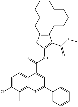 methyl 2-(7-chloro-8-methyl-2-phenylquinoline-4-carboxamido)-4,5,6,7,8,9,10,11,12,13-decahydrocyclododeca[b]thiophene-3-carboxylate Structure