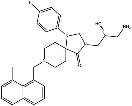 1,3,8-Triazaspiro[4.5]decan-4-one, 3-[(2R)-3-amino-2-hydroxypropyl]-1-(4-fluorophenyl)-8-[(8-methyl-1-naphthalenyl)methyl]- 结构式