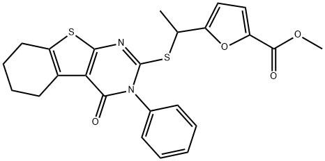 methyl 5-[1-[(4-oxo-3-phenyl-5,6,7,8-tetrahydro-[1]benzothiolo[2,3-d]pyrimidin-2-yl)sulfanyl]ethyl]furan-2-carboxylate|