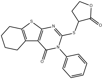 2-(2-oxooxolan-3-yl)sulfanyl-3-phenyl-5,6,7,8-tetrahydro-[1]benzothiolo[2,3-d]pyrimidin-4-one Structure