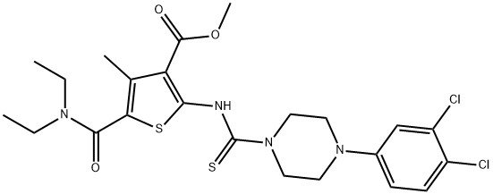 methyl 2-(4-(3,4-dichlorophenyl)piperazine-1-carbothioamido)-5-(diethylcarbamoyl)-4-methylthiophene-3-carboxylate Struktur