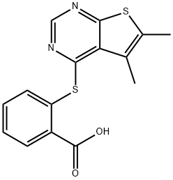 Benzoic acid, 2-[(5,6-dimethylthieno[2,3-d]pyrimidin-4-yl)thio]- Structure