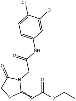 2-(3-(2-((3,4-二氯苯基)氨基)-2-氧代乙基)-4-氧代噻唑烷-2-亚基)乙酸乙酯, 729574-24-7, 结构式