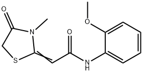 N-(2-甲氧基苯基)-2-(3-甲基-4-氧代噻唑烷-2-亚基)乙酰胺, 733030-62-1, 结构式