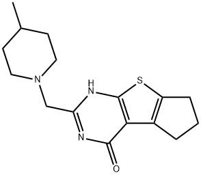 4H-Cyclopenta[4,5]thieno[2,3-d]pyrimidin-4-one, 1,5,6,7-tetrahydro-2-[(4-methyl-1-piperidinyl)methyl]- 化学構造式