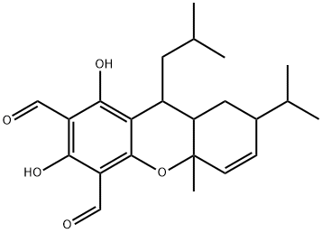 (8aR)-7,8,8aβ,10a-Tetrahydro-1,3-dihydroxy-10aβ-methyl-7-isopropyl-9α-(2-methylpropyl)-9H-xanthene-2,4-dicarbaldehyde 结构式