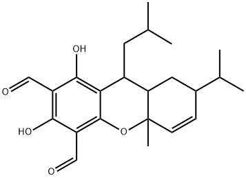 (8aR)-7,8,8aβ,10a-Tetrahydro-1,3-dihydroxy-10aβ-methyl-7-isopropyl-9α-(2-methylpropyl)-9H-xanthene-2,4-dicarbaldehyde Structure