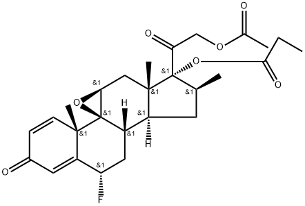 (6α,9β,11β,16β)-21-(Acetyloxy)-9,11-epoxy-6-fluoro-16-methyl-17-(1-oxopropoxy)-pregna-1,4-diene-3,20-dione 结构式