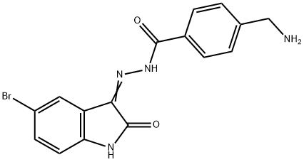 Benzoic acid, 4-(aminomethyl)-, 2-(5-bromo-1,2-dihydro-2-oxo-3H-indol-3-ylidene)hydrazide 化学構造式