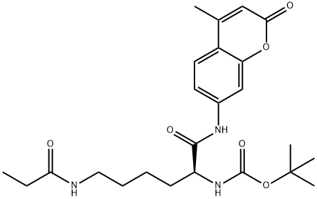 Carbamic acid, [(1S)-1-[[(4-methyl-2-oxo-2H-1-benzopyran-7-yl)amino]carbonyl]-5-[(1-oxopropyl)amino]pentyl]-, 1,1-dimethylethyl ester (9CI) Struktur