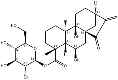 ent-6,9-Dihydroxy-15-oxo-16-kauren
-19-oic acid beta-D-glucopyrasyl ester Struktur