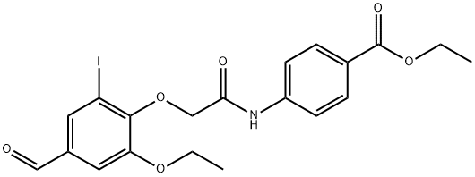 Benzoic acid, 4-[[2-(2-ethoxy-4-formyl-6-iodophenoxy)acetyl]amino]-, ethyl ester 化学構造式