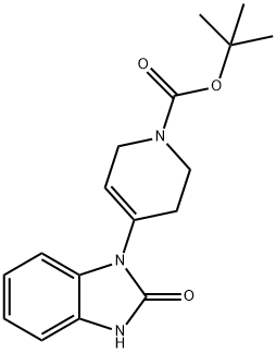 1(2H)-Pyridinecarboxylic acid, 4-(2,3-dihydro-2-oxo-1H-benzimidazol-1-yl)-3,6-dihydro-, 1,1-dimethylethyl ester Struktur