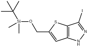 5-(((tert-Butyldimethylsilyl)oxy)methyl)-3-iodo-1H-thieno[3,2-c]pyrazole 化学構造式