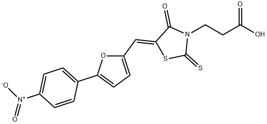 3-[(5Z)-5-[[5-(4-nitrophenyl)furan-2-yl]methylidene]-4-oxo-2-sulfanylidene-1,3-thiazolidin-3-yl]propanoic acid Struktur