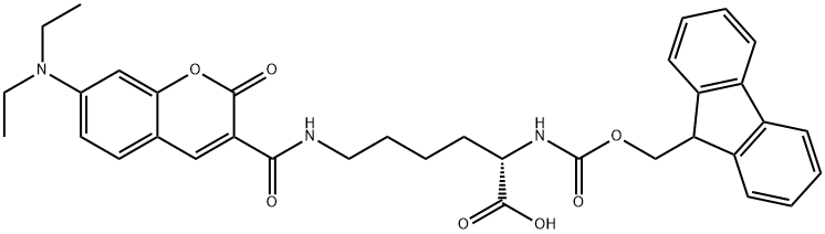 L-Lysine, N6-[[7-(diethylamino)-2-oxo-2H-1-benzopyran-3-yl]carbonyl]-N2-[(9H-fluoren-9-ylmethoxy)carbonyl]-,851605-98-6,结构式