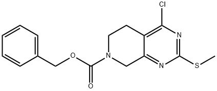 Pyrido[3,4-d]pyrimidine-7(6H)-carboxylic acid, 4-chloro-5,8-dihydro-2-(methylthio)-, phenylmethyl ester Struktur