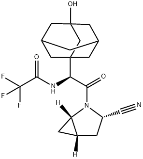 AcetaMide, N-[(1S)-2-[(1S,3S,5S)-3-cyano-2-azabicyclo[3.1.0]hex-2-yl]-1-(3-hydroxytricyclo[3.3.1.13,7]dec-1-yl)-2-oxoethyl]-2,2,2-trifluoro- 化学構造式
