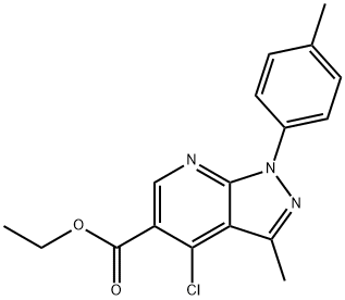 1H-Pyrazolo[3,4-b]pyridine-5-carboxylic acid, 4-chloro-3-methyl-1-(4-methylphenyl)-, ethyl ester 化学構造式