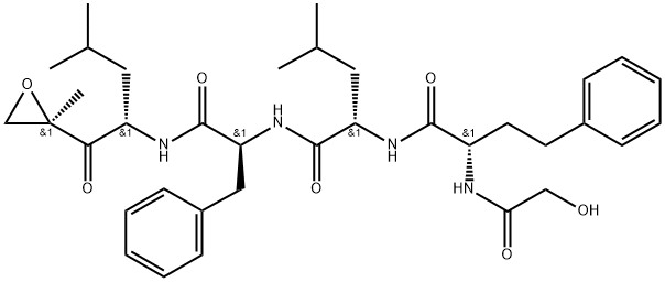 N-[(2S)-2-(Glycoloylamino)-4-phenylbutanoyl]-L-leucyl-N-{(2S)-4-methyl-1-[(2R)-2-methyl-2-oxiranyl]-1-oxo-2-pentanyl}-L-phenylalaninamide Structure