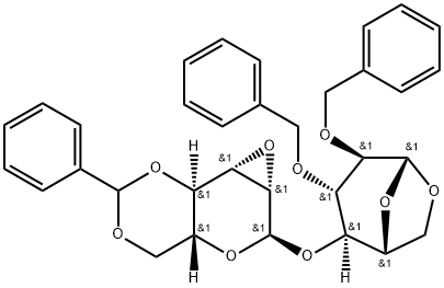 β-D-Glucopyranose, 1,6-anhydro-4-O-[2,3-anhydro-4,6-O-(phenylmethylene)-α-D-mannopyranosyl]-2,3-bis-O-(phenylmethyl)- 结构式