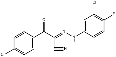 2-[2-(3-クロロ-4-フルオロフェニル)ヒドラゾノ]-3-(4-クロロフェニル)-3-オキソプロパンニトリル 化学構造式