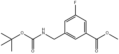 Benzoic acid, 3-[[[(1,1-dimethylethoxy)carbonyl]amino]methyl]-5-fluoro-, methyl ester Struktur