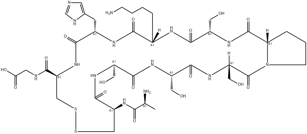 H-Ala-Cys-Ser-Ser-Ser-Pro-Ser-Lys-His-Cys-Gly-OH, (Disulfide bond) Struktur