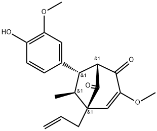 (6-外,7-内)-7-(4-羟基-3-甲氧基苯基)-3-甲氧基-6-甲基-5-(2-丙烯基)-双环[3.2.1]辛-3-烯-2,8-二酮, 89104-59-6, 结构式