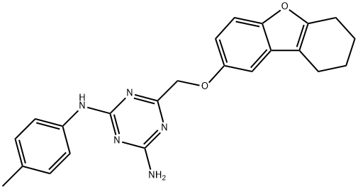 2-N-(4-methylphenyl)-6-(6,7,8,9-tetrahydrodibenzofuran-2-yloxymethyl)-1,3,5-triazine-2,4-diamine,893778-52-4,结构式