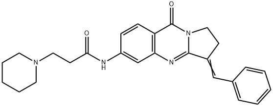 1-Piperidinepropanamide, N-[1,2,3,9-tetrahydro-9-oxo-3-(phenylmethylene)pyrrolo[2,1-b]quinazolin-6-yl]- 结构式