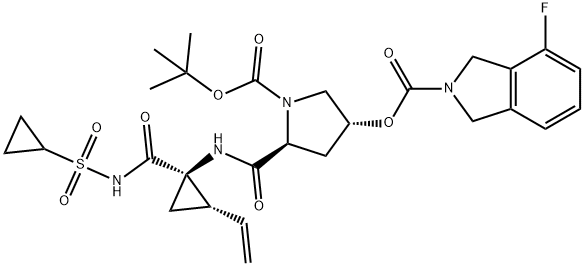 2H-Isoindole-2-carboxylic acid, 4-fluoro-1,3-dihydro-, (3R,5S)-5-[[[(1R,2S)-1-[[(cyclopropylsulfonyl)amino]carbonyl]-2-ethenylcyclopropyl]amino]carbonyl]-1-[(1,1-dimethylethoxy)carbonyl]-3-pyrrolidinyl ester,905994-07-2,结构式