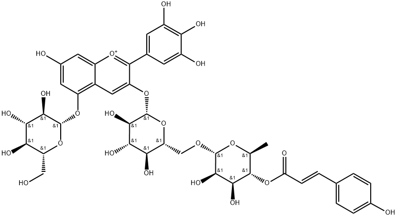 DELPHINIDIN 3-(TRANS-COUMAROYL)RUTINOSIDE 5-GLUCOSIDE, 91049-98-8, 结构式