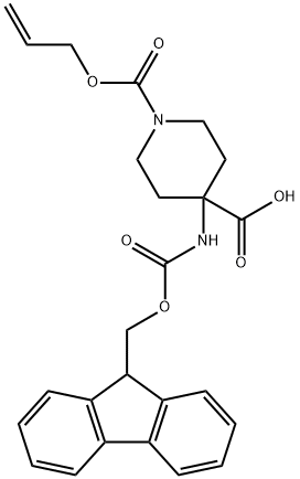4-((((9H-芴-9-基)甲氧基)羰基)氨基)-1-((烯丙氧基)羰基)哌啶-4-甲酸,914358-24-0,结构式