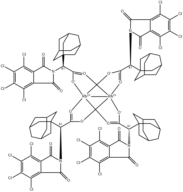 Rhodium, tetrakis[μ-[(αS)-4,5,6,7-tetrachloro-1,3-dihydro-1,3-dioxo-α-tricyclo[3.3.1.13,7]dec-1-yl-2H-isoindole-2-acetato-κO2:κO2']]di-, (Rh-Rh) Structure