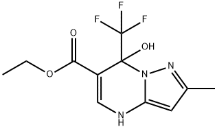 Pyrazolo[1,5-a]pyrimidine-6-carboxylic acid, 4,7-dihydro-7-hydroxy-2-methyl-7-(trifluoromethyl)-, ethyl ester Struktur