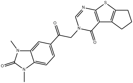 2-[2-(1,3-dimethyl-2-oxobenzimidazol-5-yl)-2-oxoethyl]-7,8-dihydro-6H-cyclopenta[2,3]thieno[2,4-d]pyrimidin-1-one Struktur