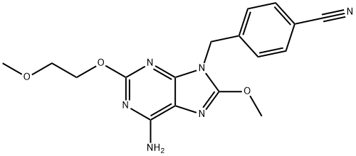 Benzonitrile, 4-[[6-amino-8-methoxy-2-(2-methoxyethoxy)-9H-purin-9-yl]methyl]-,927822-43-3,结构式