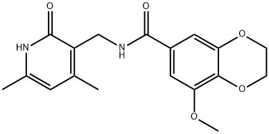 1,4-Benzodioxin-6-carboxamide, N-[(1,2-dihydro-4,6-dimethyl-2-oxo-3-pyridinyl)methyl]-2,3-dihydro-8-methoxy- Struktur