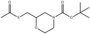 4-Morpholinecarboxylic acid, 2-[(acetylthio)methyl]-, 1,1-dimethylethyl ester Struktur