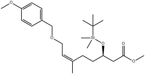 6-Octenoic acid, 3-[[(1,1-dimethylethyl)dimethylsilyl]oxy]-8-[(4-methoxyphenyl)methoxy]-6-methyl-, methyl ester, (3R,6Z)- 结构式
