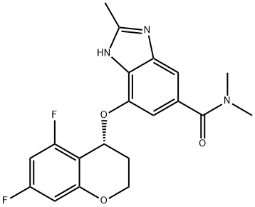 1H-Benzimidazole-5-carboxamide, 7-[[(4R)-5,7-difluoro-3,4-dihydro-2H-1-benzopyran-4-yl]oxy]-N,N,2-trimethyl- Struktur