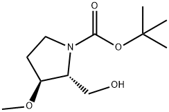 1-Pyrrolidinecarboxylic acid, 2-(hydroxymethyl)-3-methoxy-, 1,1-dimethylethyl ester, (2R,3S)- 化学構造式