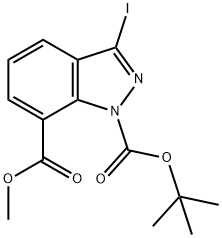 1-tert-butyl 7-methyl 3-iodo-1H-indazole-1,7-dicarboxylate 化学構造式