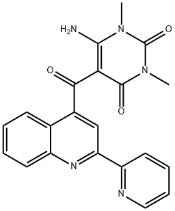 2,4(1H,3H)-Pyrimidinedione, 6-amino-1,3-dimethyl-5-[[2-(2-pyridinyl)-4-quinolinyl]carbonyl]- 结构式