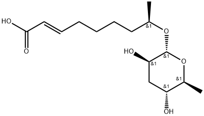2-Nonenoic acid, 8-[(3,6-dideoxy-α-L-arabino-hexopyranosyl)oxy]-, (2E,8R)- Struktur