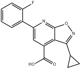 3-cyclopropyl-6-(2-fluorophenyl)-[1,2]oxazolo[5,4-b]pyridine-4-carboxylic acid Struktur