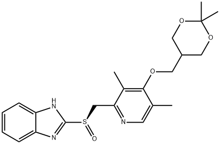 1H-?Benzimidazole, 2-?[(R)?-?[[4-?[(2,?2-?dimethyl-?1,?3-?dioxan-?5-?yl)?methoxy]?-?3,?5-?dimethyl-?2-?pyridinyl]?methyl]?sulfinyl]?- Struktur