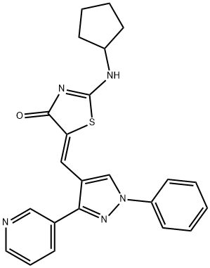 4(5H)-Thiazolone, 2-(cyclopentylamino)-5-[[1-phenyl-3-(3-pyridinyl)-1H-pyrazol-4-yl]methylene]-, (5Z)- Struktur